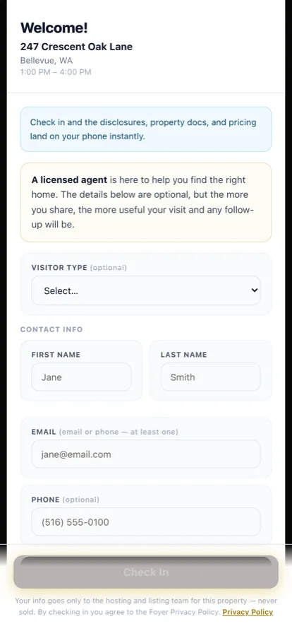 Visitor check-in on their phone